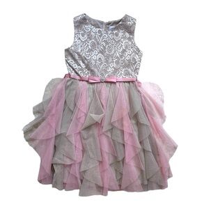 Rare Editions Girls Party Dress Gold Lace / Blush Ruffled 14